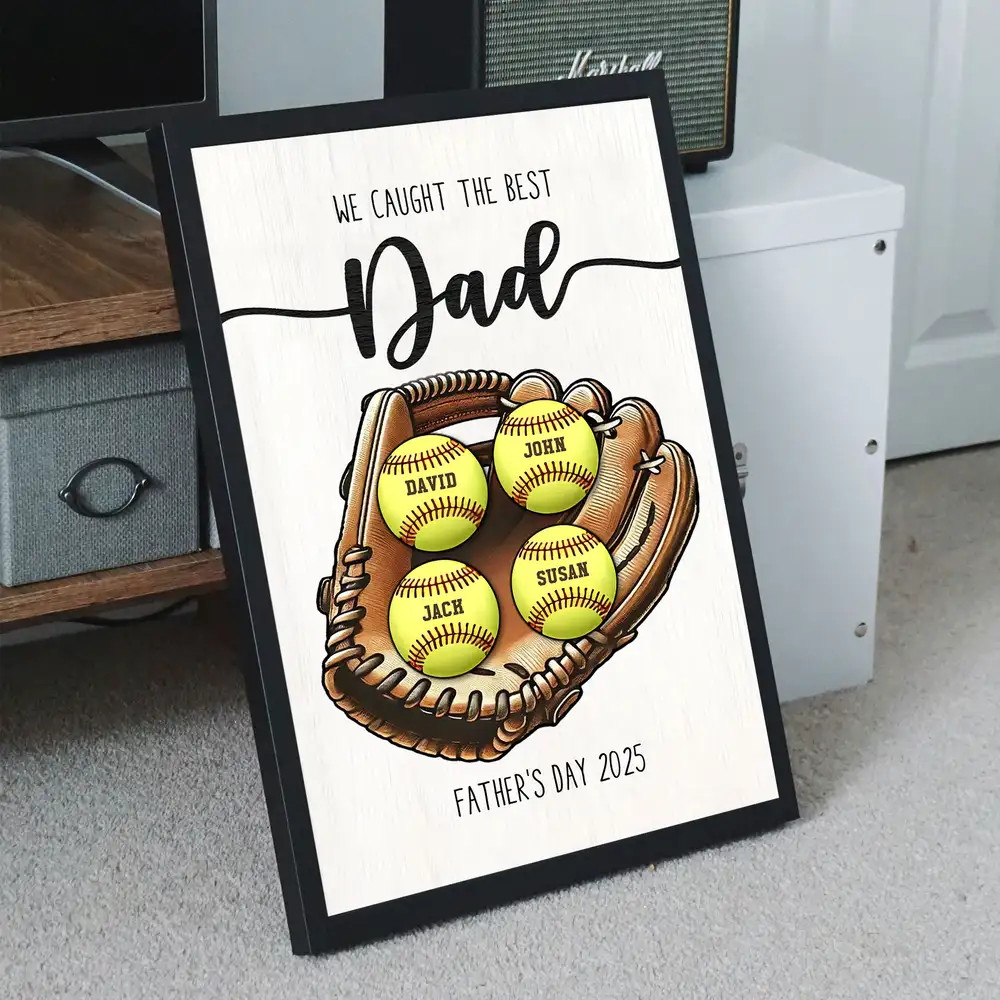Custom Baseball, Softball Glove & Kids Name 2-Layer Wooden Plaque - Unique Father’s Day Gift for Dad - Image 6