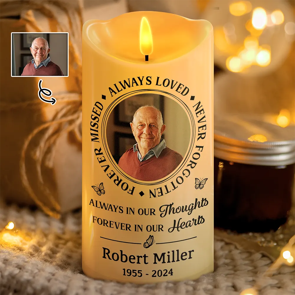 "No Longer by My Side, Always in My Heart – Custom Memorial LED Candle with Wings – Tribute Gift for Memorial Day or Anniversary" - Image 4