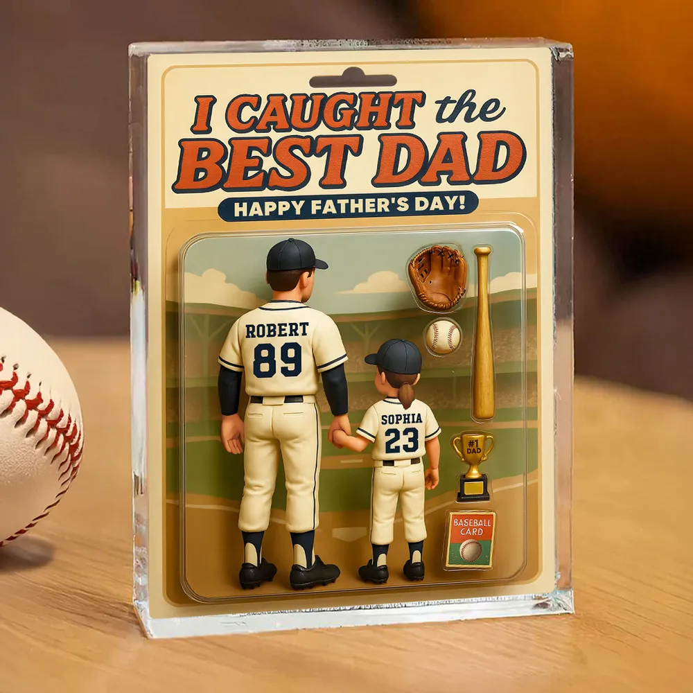 Custom Baseball Action-Figure Style Acrylic Block Plaque – “I Caught the Best Dad” Baseball Father’s Day Gift - Image 11
