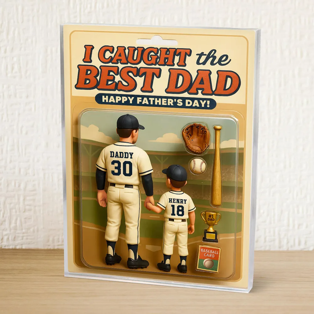 Custom Baseball Action-Figure Style Acrylic Block Plaque – “I Caught the Best Dad” Baseball Father’s Day Gift - Image 12