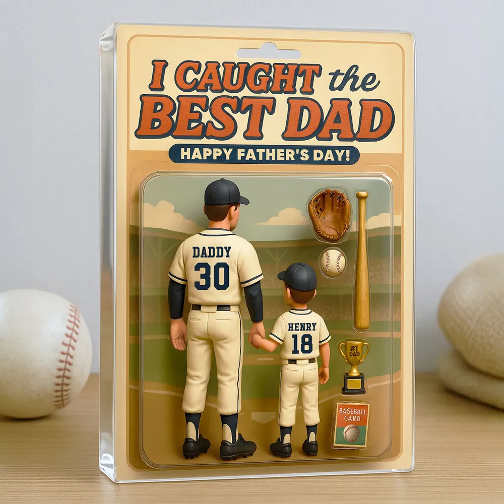 Custom Baseball Action-Figure Style Acrylic Block Plaque – “I Caught the Best Dad” Baseball Father’s Day Gift - Image 5