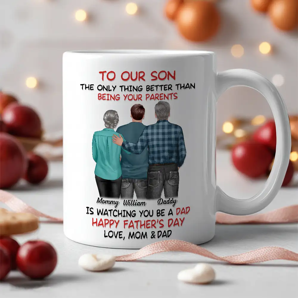 Mom-Dad-Son Back-View Ceramic Cup, Happy Trio Father’s Day Keepsake