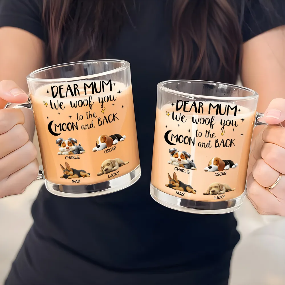 Dear Dad “I Woof You to the Moon & Back” Glass Mug – Sleepy Pup Art, Perfect Pet-Dad Gift - Image 6