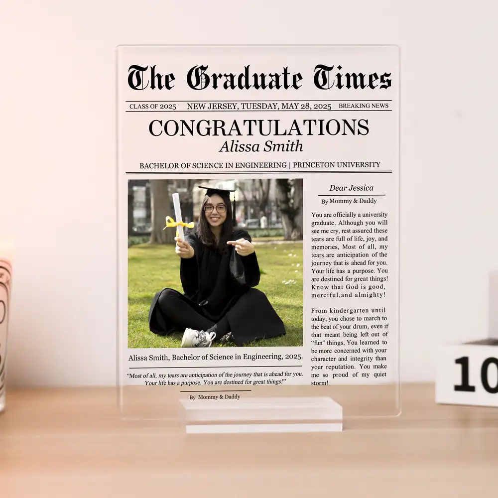 Custom Acrylic Newspaper Plaque with Headline & Photo Gift