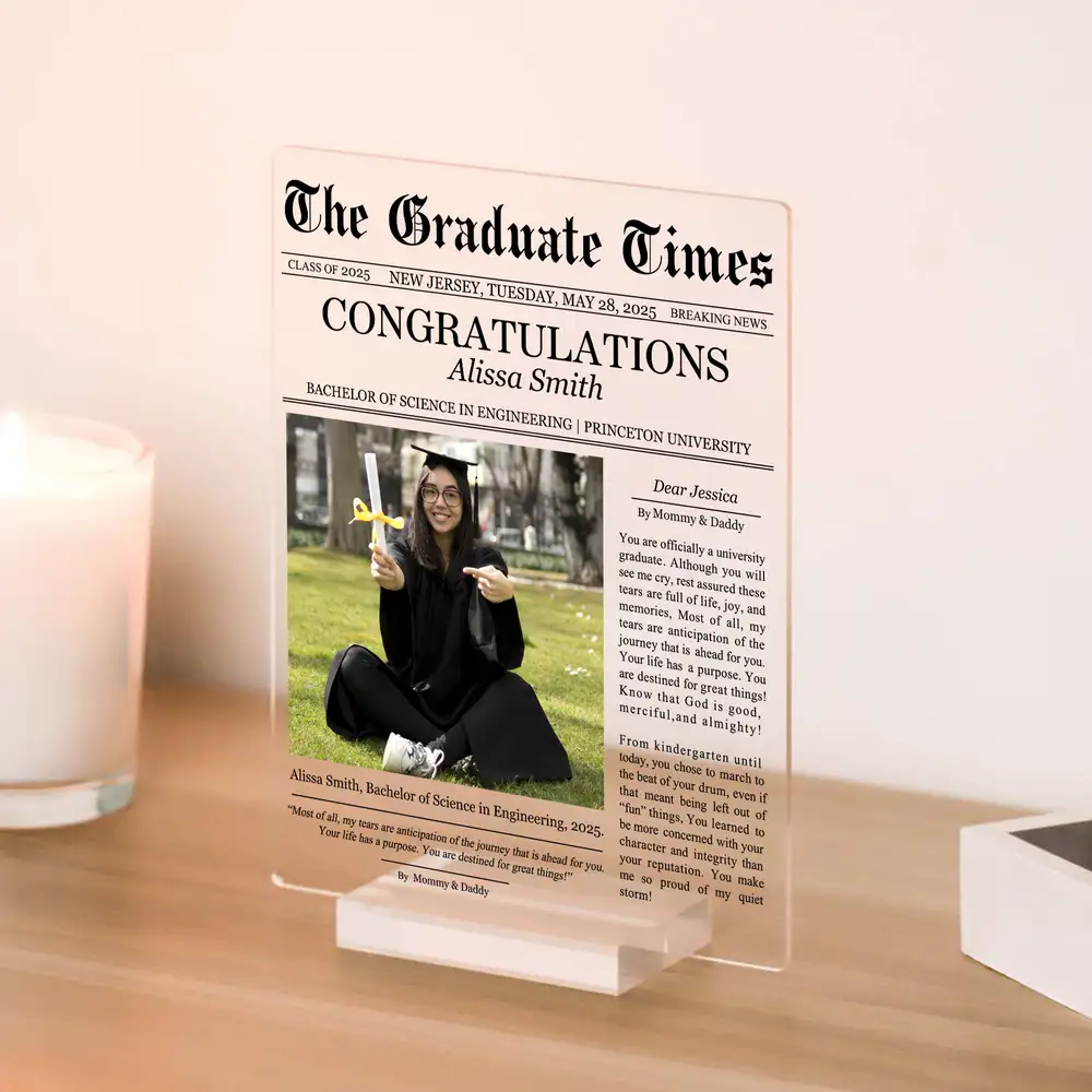 Custom Acrylic Newspaper Plaque with Headline & Photo Gift - Image 3
