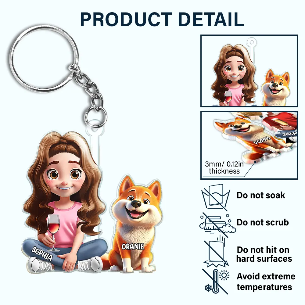 Personalized Dog Mom & Dad Acrylic Keychain with 3D Effect - Image 5