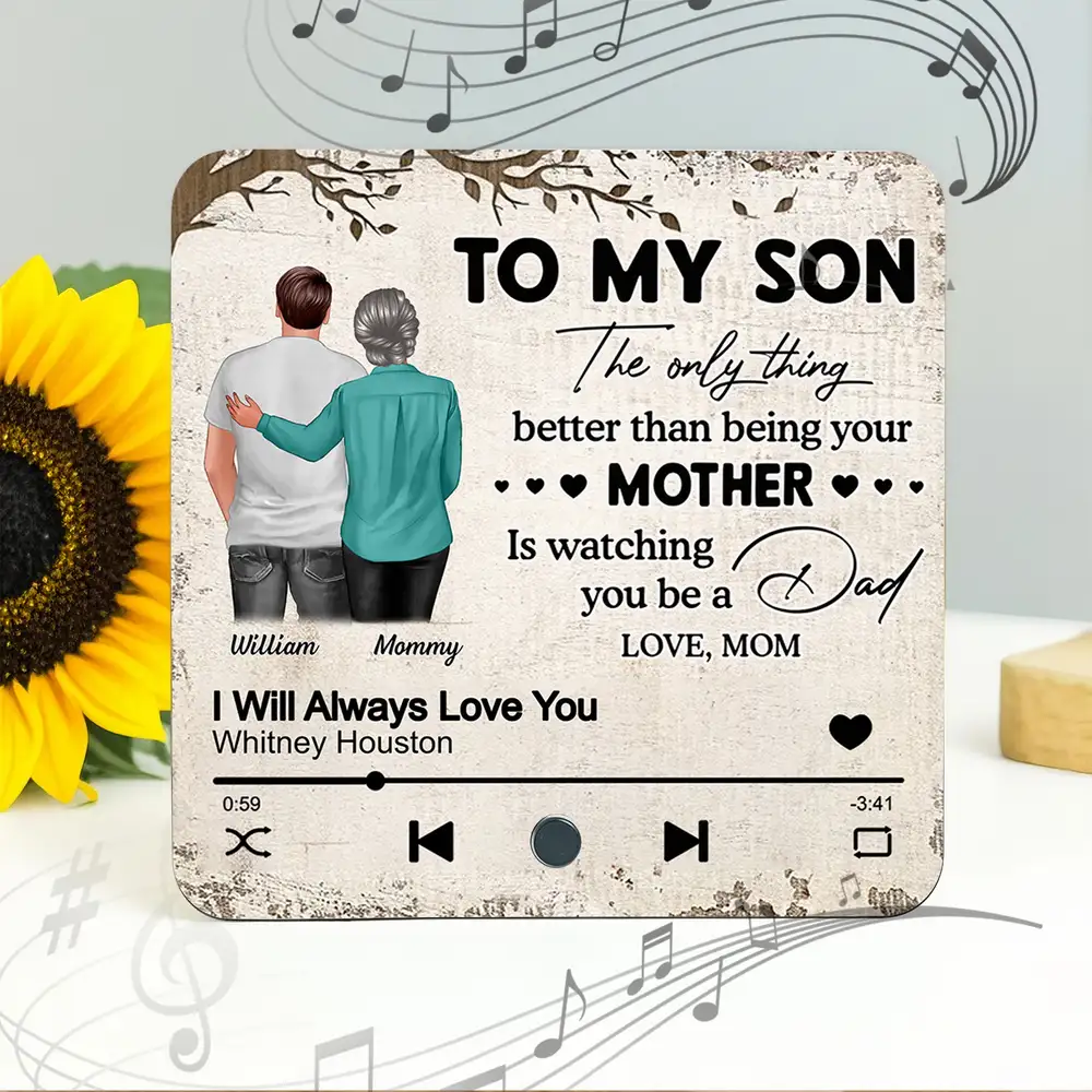 “To My Son” Acrylic Music Magnet – Press-to-Play Personalized Song, Mother-to-Son Father’s Day Gift Keepsake