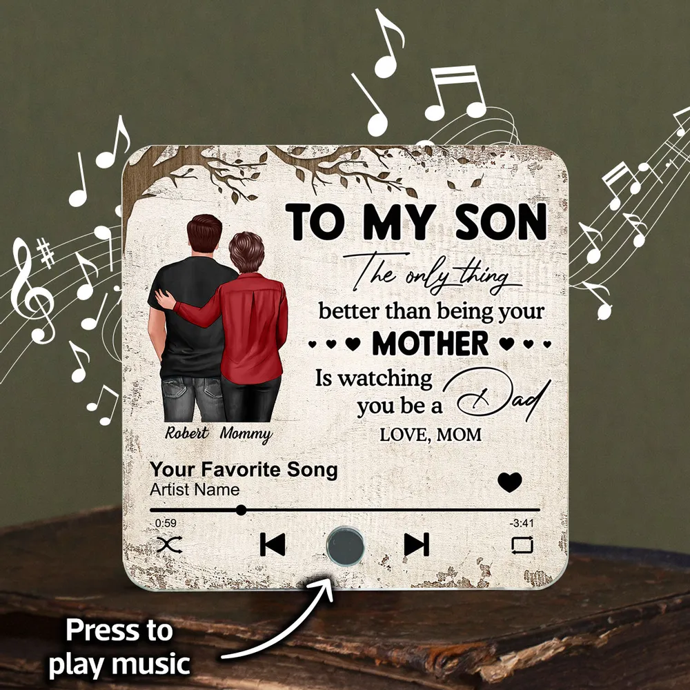 “To My Son” Acrylic Music Magnet – Press-to-Play Personalized Song, Mother-to-Son Father’s Day Gift Keepsake - Image 4