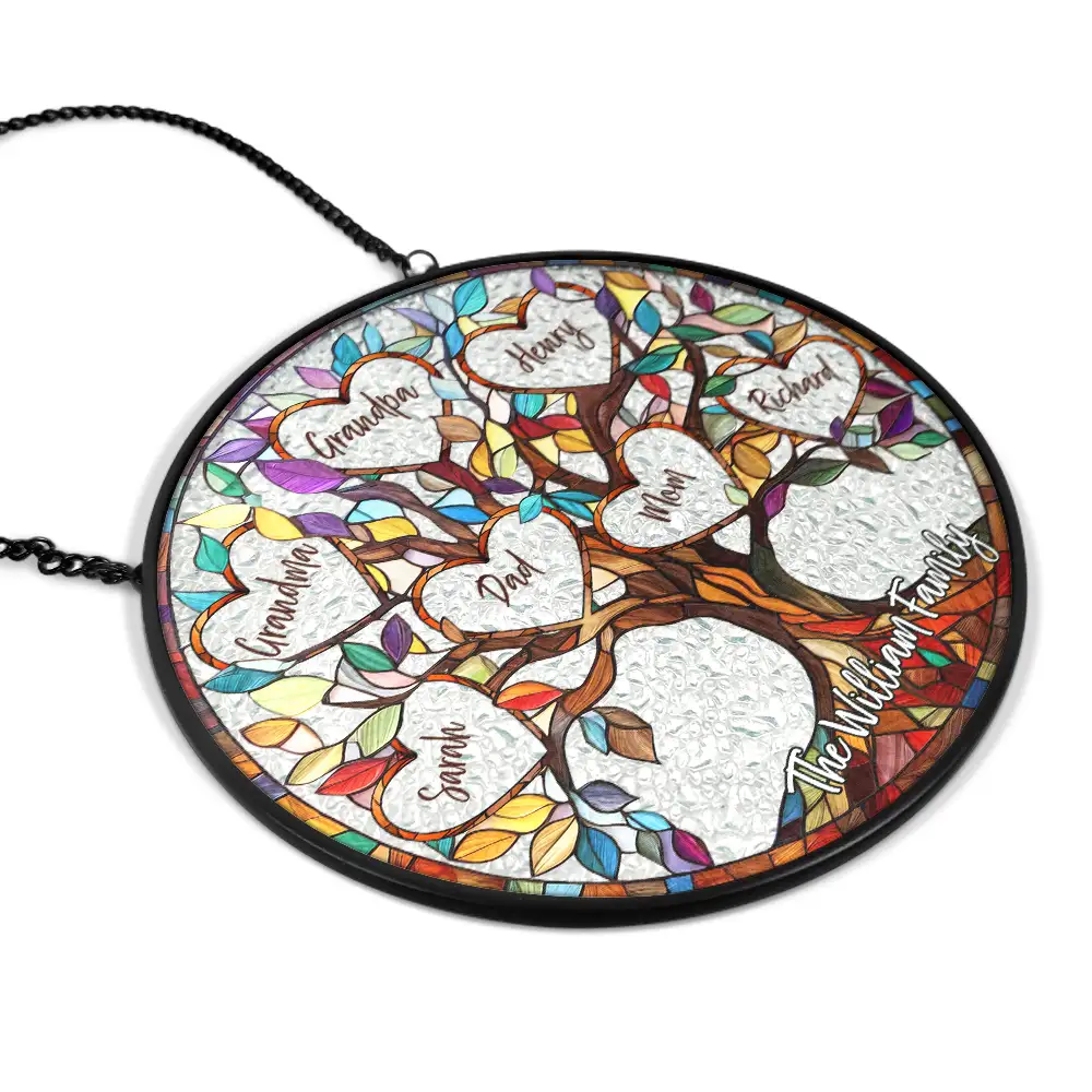 Personalized Family Tree Suncatcher Ornament – Custom Names on Stained Glass Look – Heartwarming Gift for Parents or Grandparents - Image 6