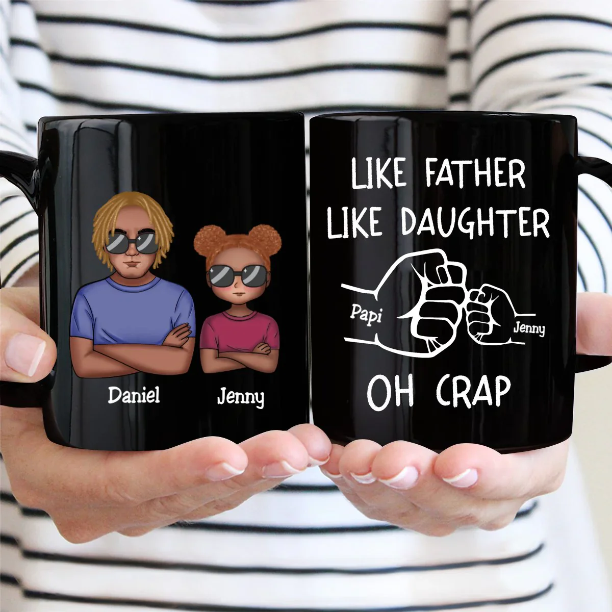 “OH CRAP!” Fist-Bump Duo – White Ceramic Mug, Custom Fist-Bump Cup, Creative Father’s Day Gift from Daughter - Image 10