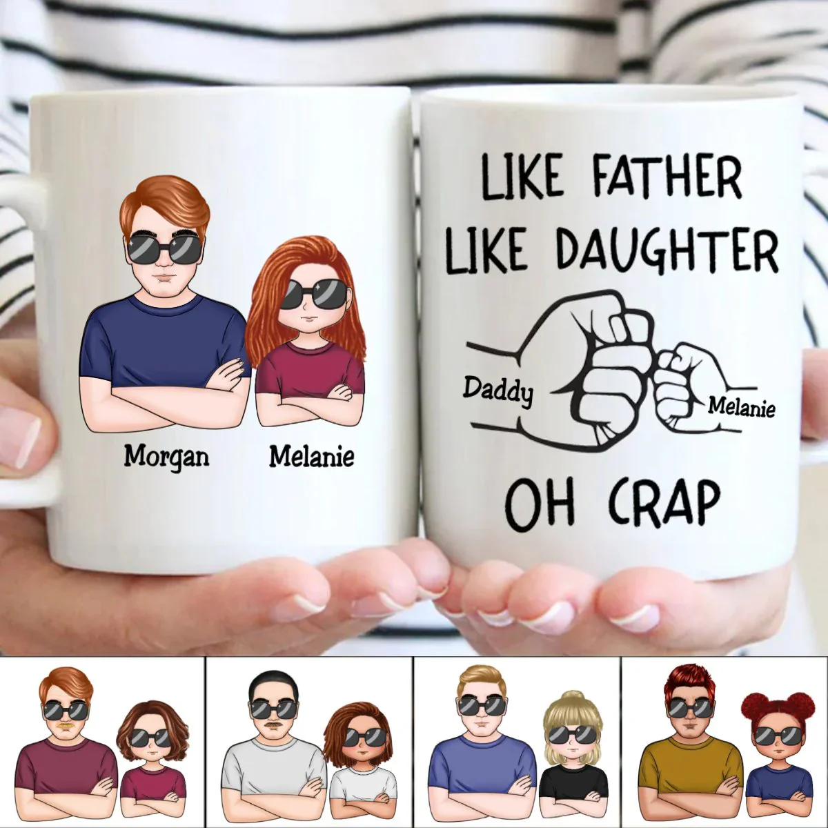 “OH CRAP!” Fist-Bump Duo – White Ceramic Mug, Custom Fist-Bump Cup, Creative Father’s Day Gift from Daughter - Image 5