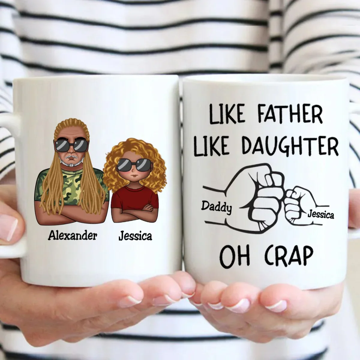 “OH CRAP!” Fist-Bump Duo – White Ceramic Mug, Custom Fist-Bump Cup, Creative Father’s Day Gift from Daughter - Image 7