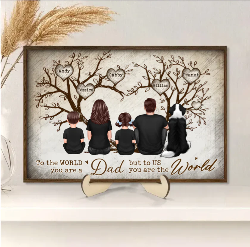 Back-View Family & Dog Tree Poster – “To the World You Are a Dad” Personalized Wall Art, Father’s Day Gift from Kids or Wife - Image 6