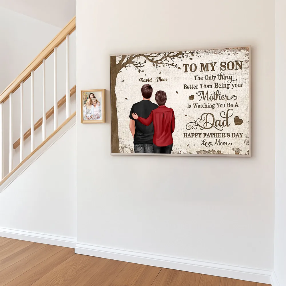 “To My Son” Rustic Poster – Mom‑and‑Son Back‑View Art, Heartfelt Father’s Day Gift, Personalized Names - Image 5