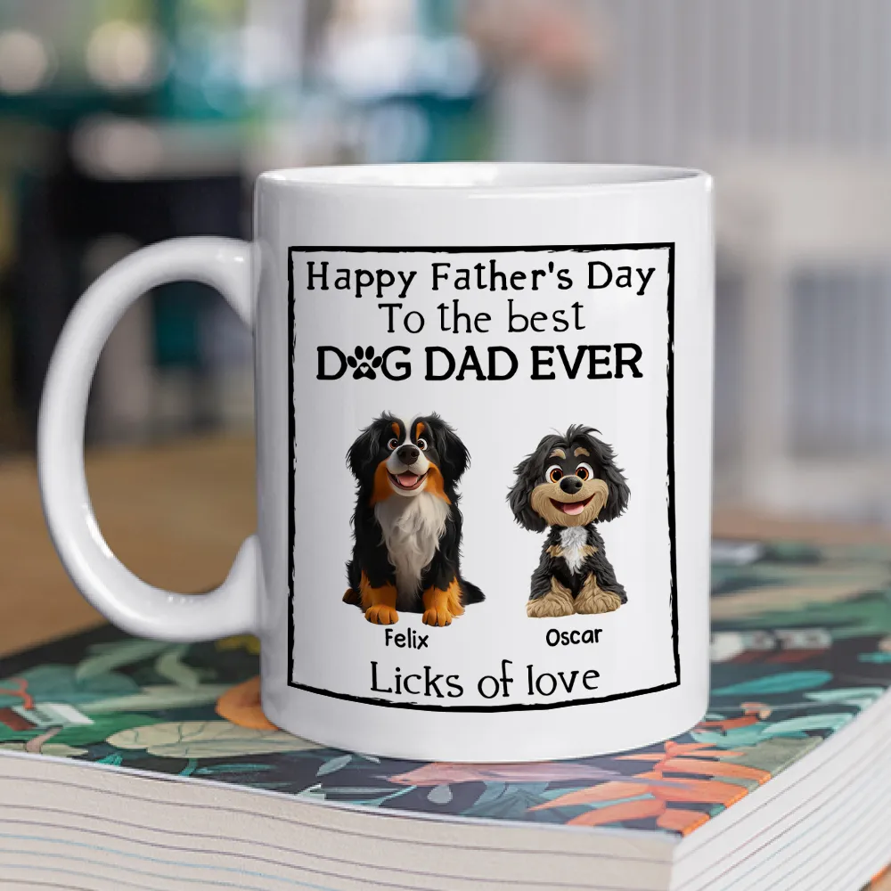 Happy Father’s Day Mug – Cartoon Dogs Sitting Together with Licks of Love – Personalized Gift for Dog Dads - Image 6