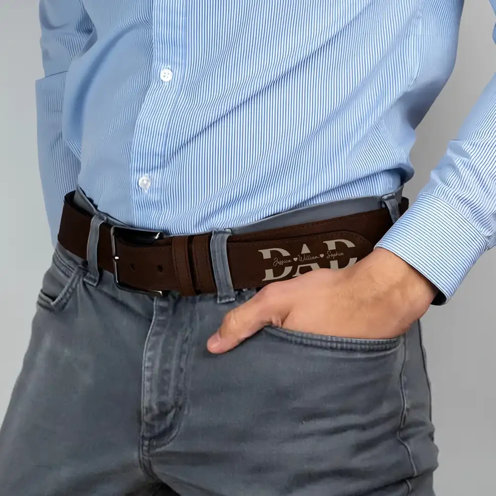 “Dear Dad” Personalized Belt – We Love & Appreciate You, Adjustable Brown Leather - Image 3