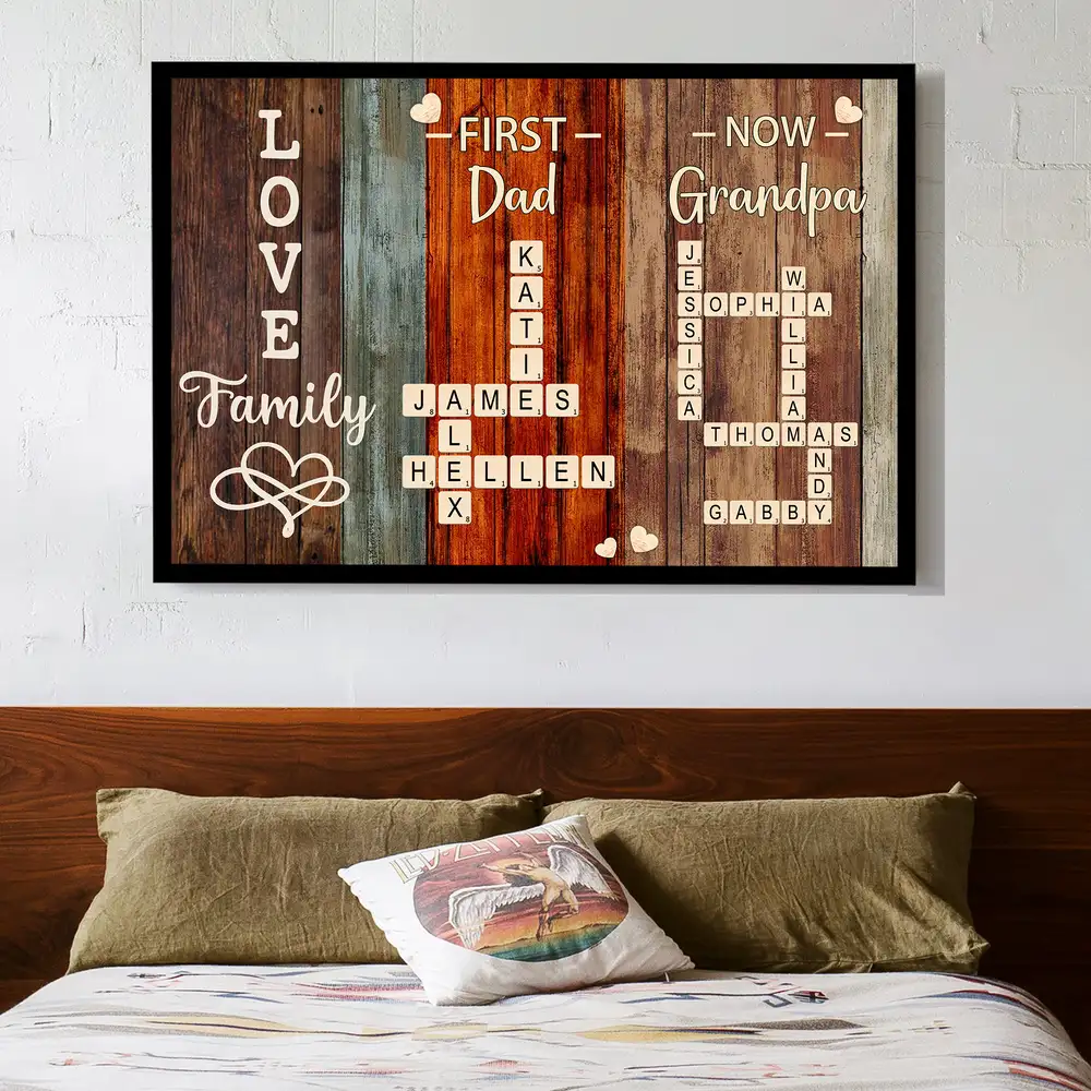 “First Dad, Now Grandpa” Rustic Crossword Poster – Personalized Family Names, Father’s Day Wall Art - Image 4