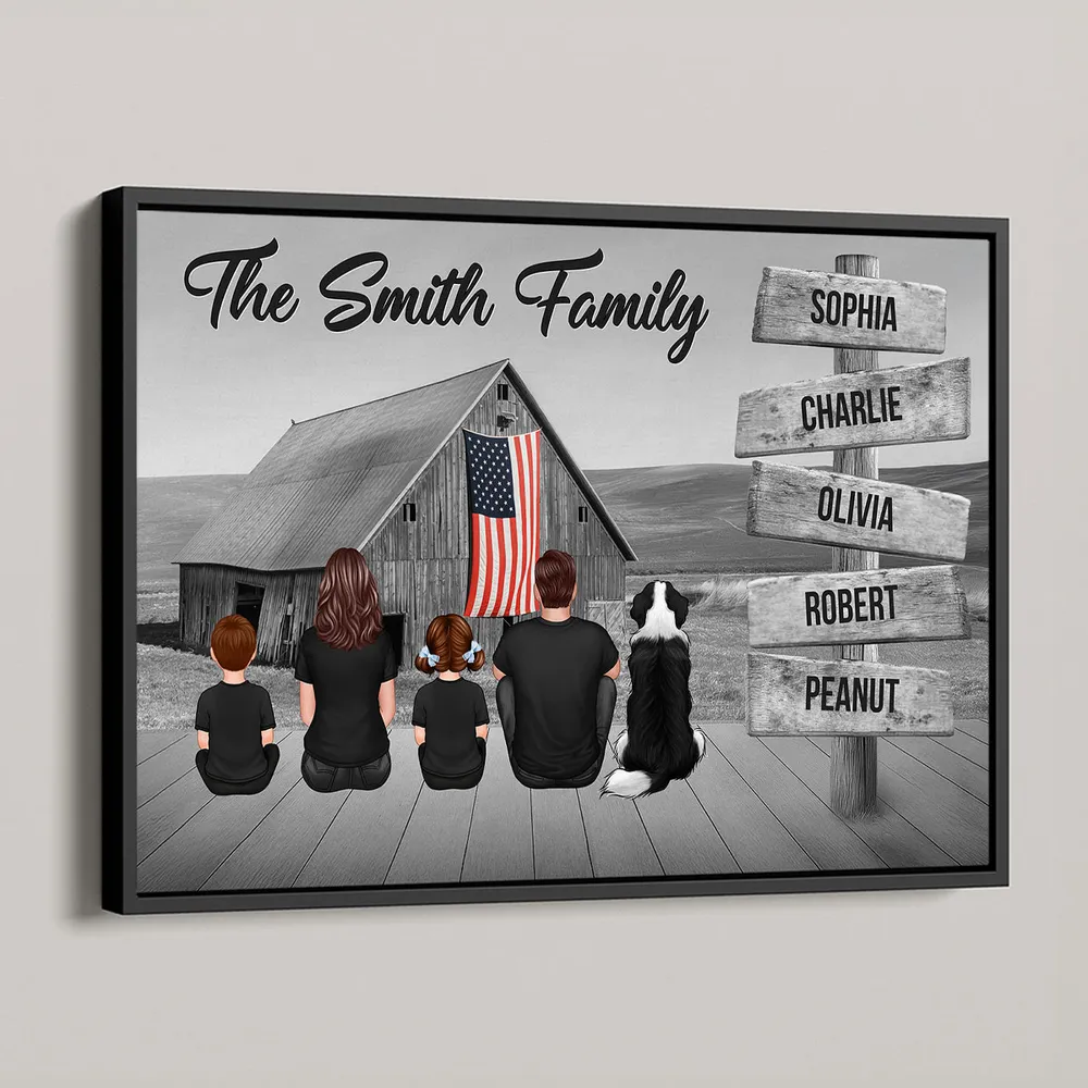 Names on Signpost Family Canvas – Sitting Together Poster with Barn Background – Gift For Family, Dad, Mom - Image 10