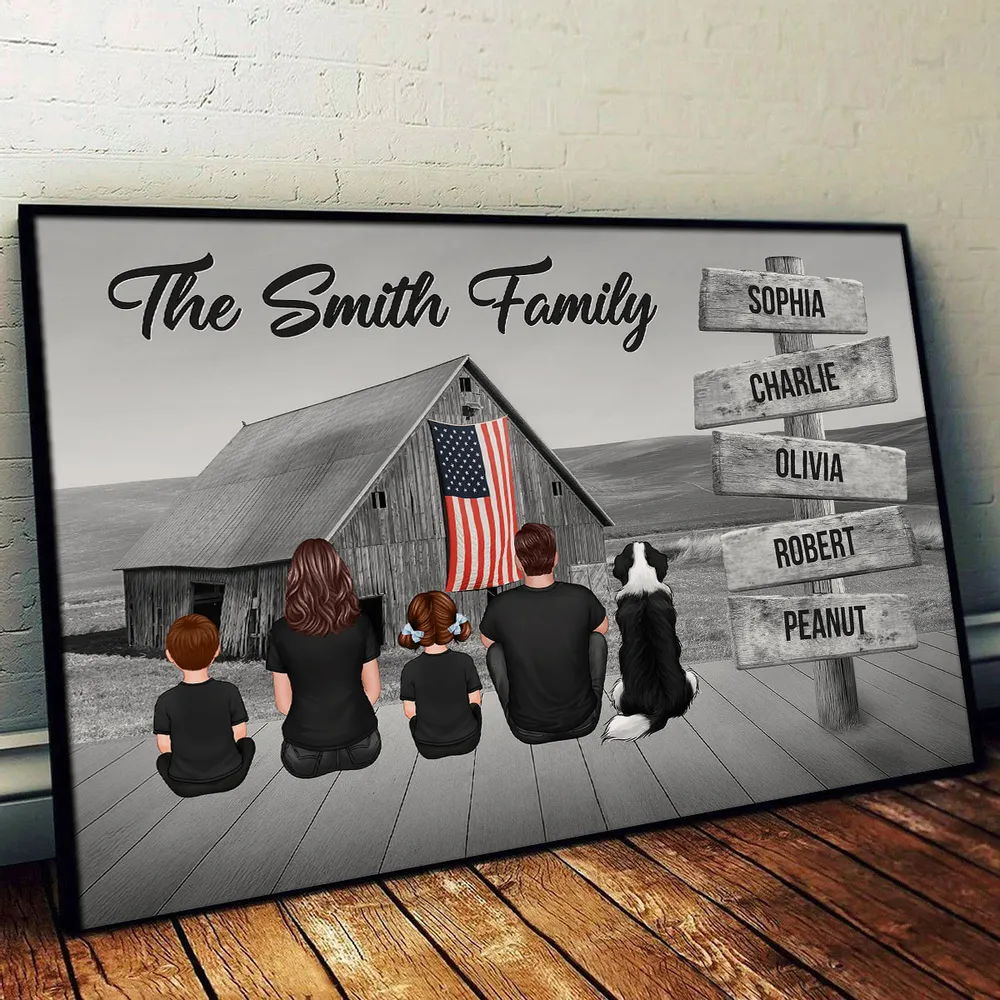 Names on Signpost Family Canvas – Sitting Together Poster with Barn Background – Gift For Family, Dad, Mom - Image 11