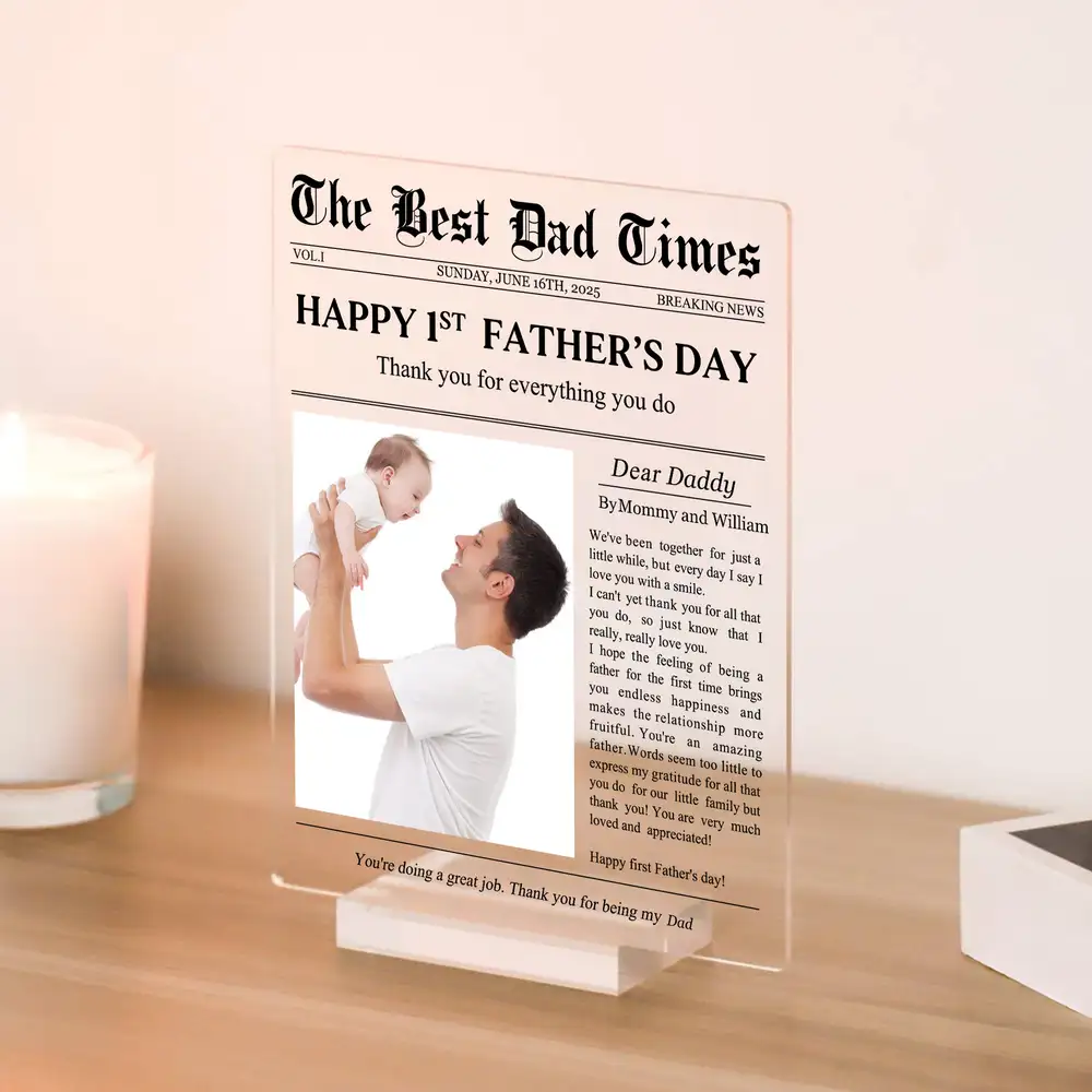Happy 1st Father’s Day – Personalized Acrylic Plaque with Custom Photo and Heartfelt Message – Ideal Gift for New Fathers - Image 2