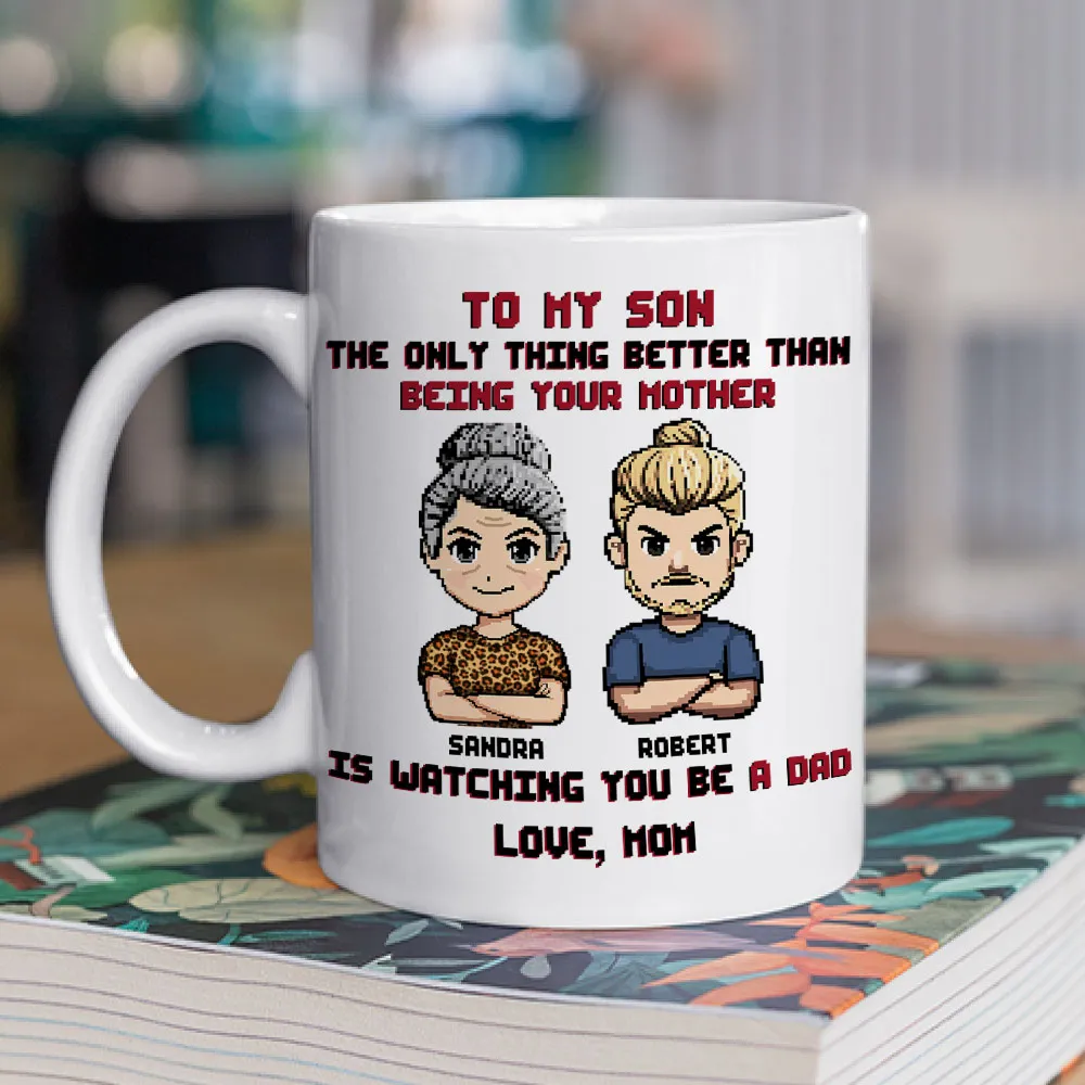 To My Son Pixel Style Mug – Watching You Be a Dad – Heartfelt White Ceramic Mug - Image 6