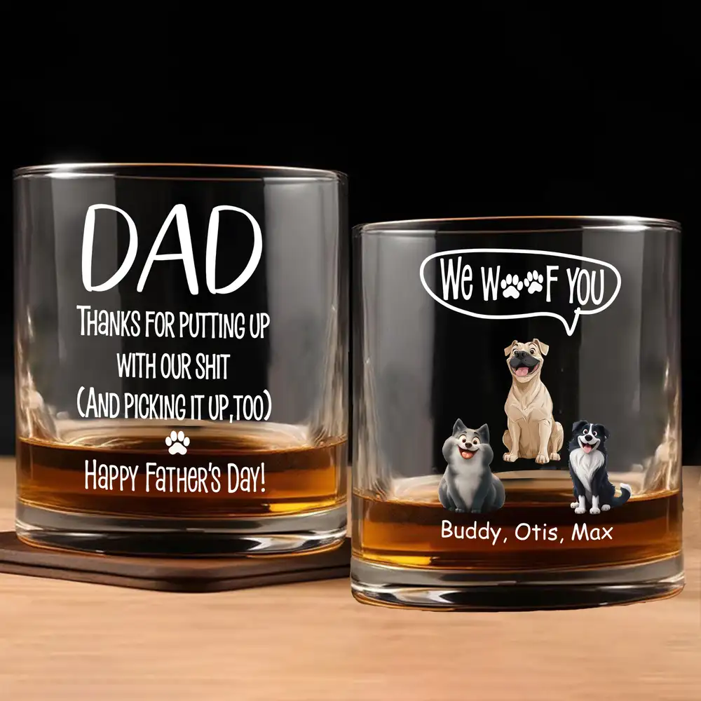 Best Dog Dad Ever – Personalized Whiskey Glass with Pup Illustration – Funny and Heartwarming Gift for Father’s Day