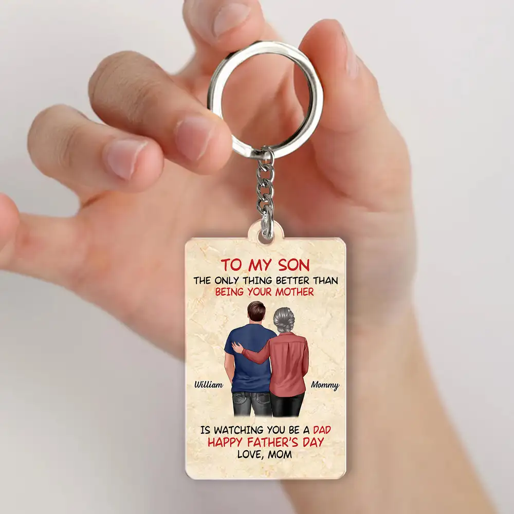 Mom-Dad-Son Back-View Keychain, Happy Trio Father’s Day Keepsake