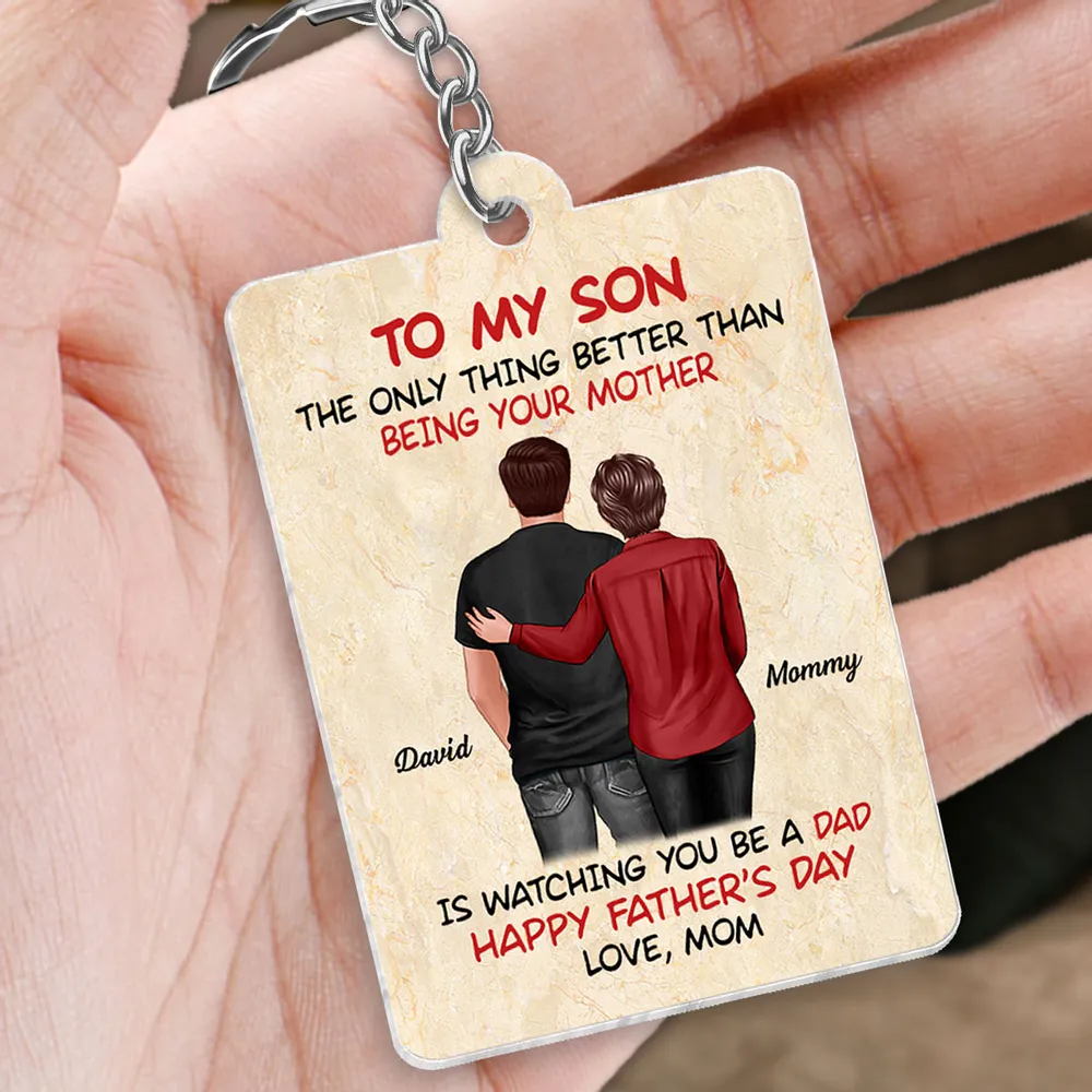 Mom-Dad-Son Back-View Keychain, Happy Trio Father’s Day Keepsake - Image 5