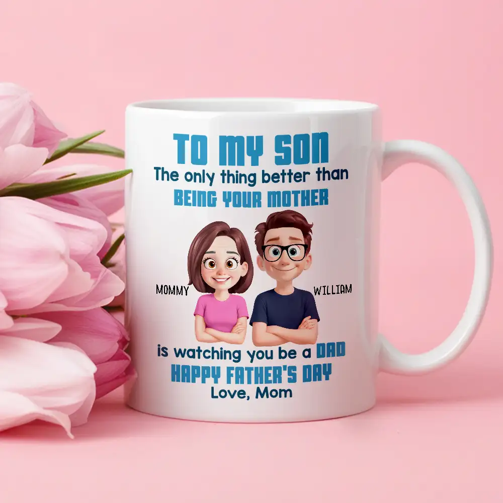 To My Son Happy Father's Day Cartoon Style Personalized Mug, Heartfelt Father's Day Gift For Son - Image 4