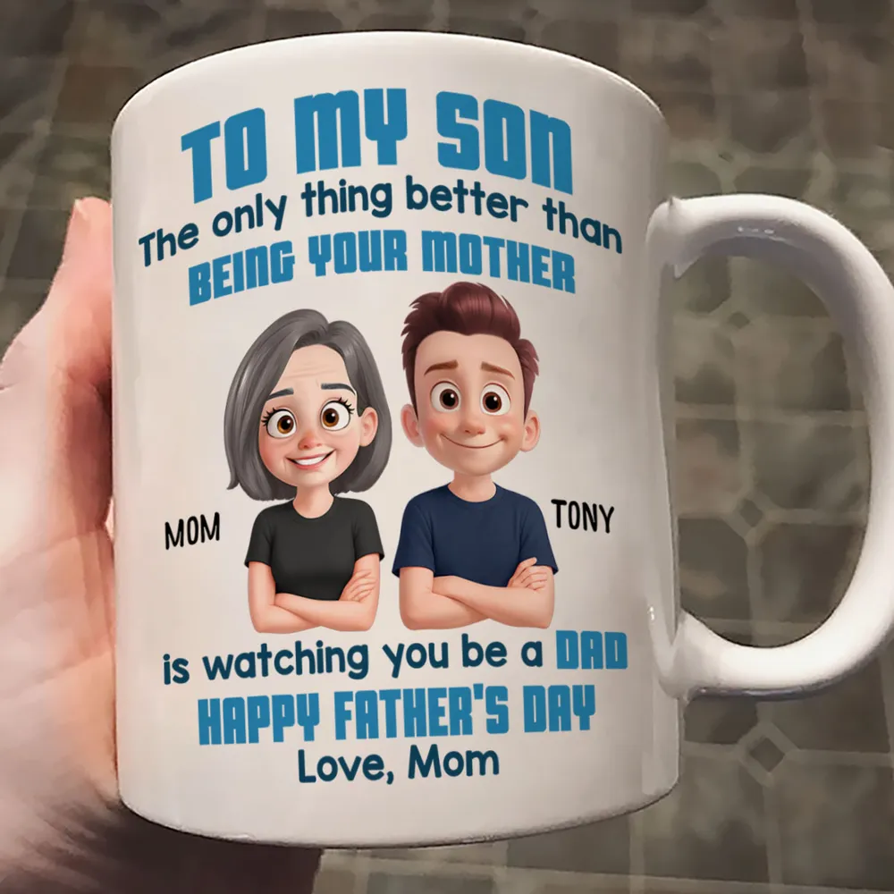 To My Son Happy Father's Day Cartoon Style Personalized Mug, Heartfelt Father's Day Gift For Son - Image 6
