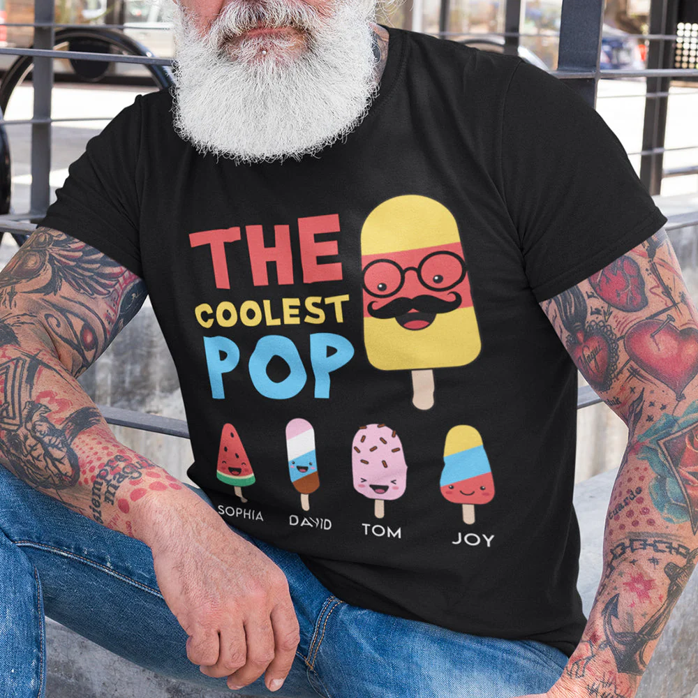 “The Coolest Pop” Classic Tee – Funny Personalized Father’s Day Shirt from Kids with Ice Cream Characters - Image 4