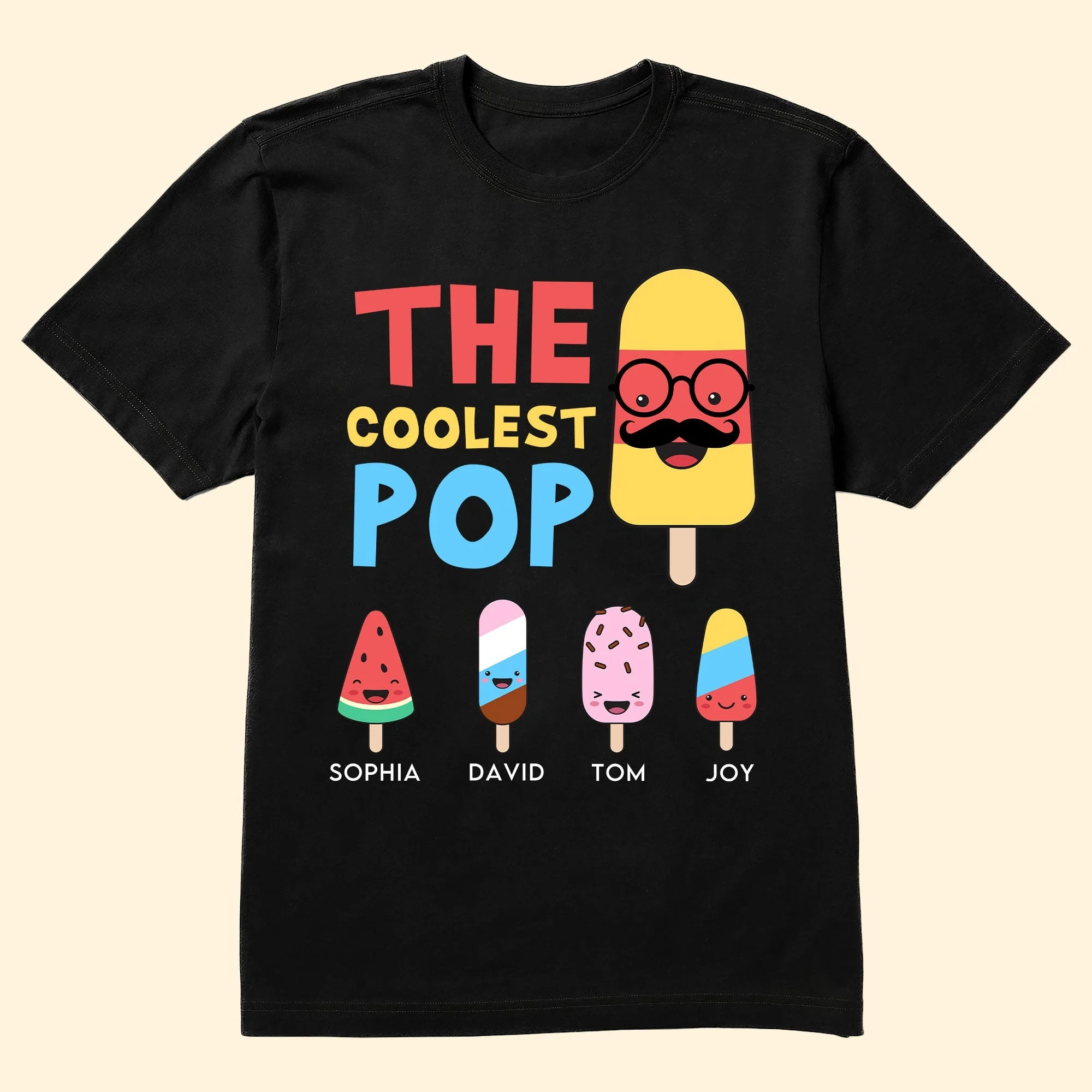 “The Coolest Pop” Classic Tee – Funny Personalized Father’s Day Shirt from Kids with Ice Cream Characters - Image 5