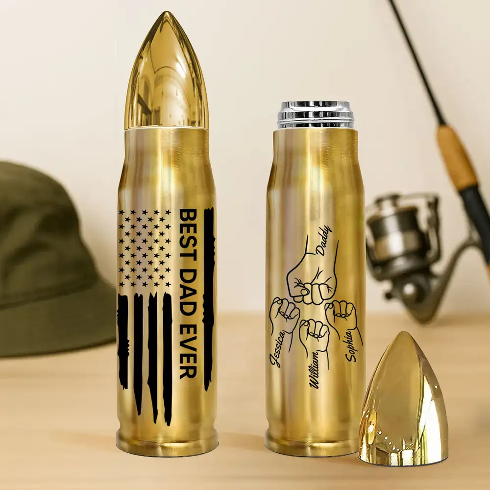“Best Papa Ever” Bullet Tumbler – Personalized Fist-Bump Names, Father’s Day Gift - Image 2
