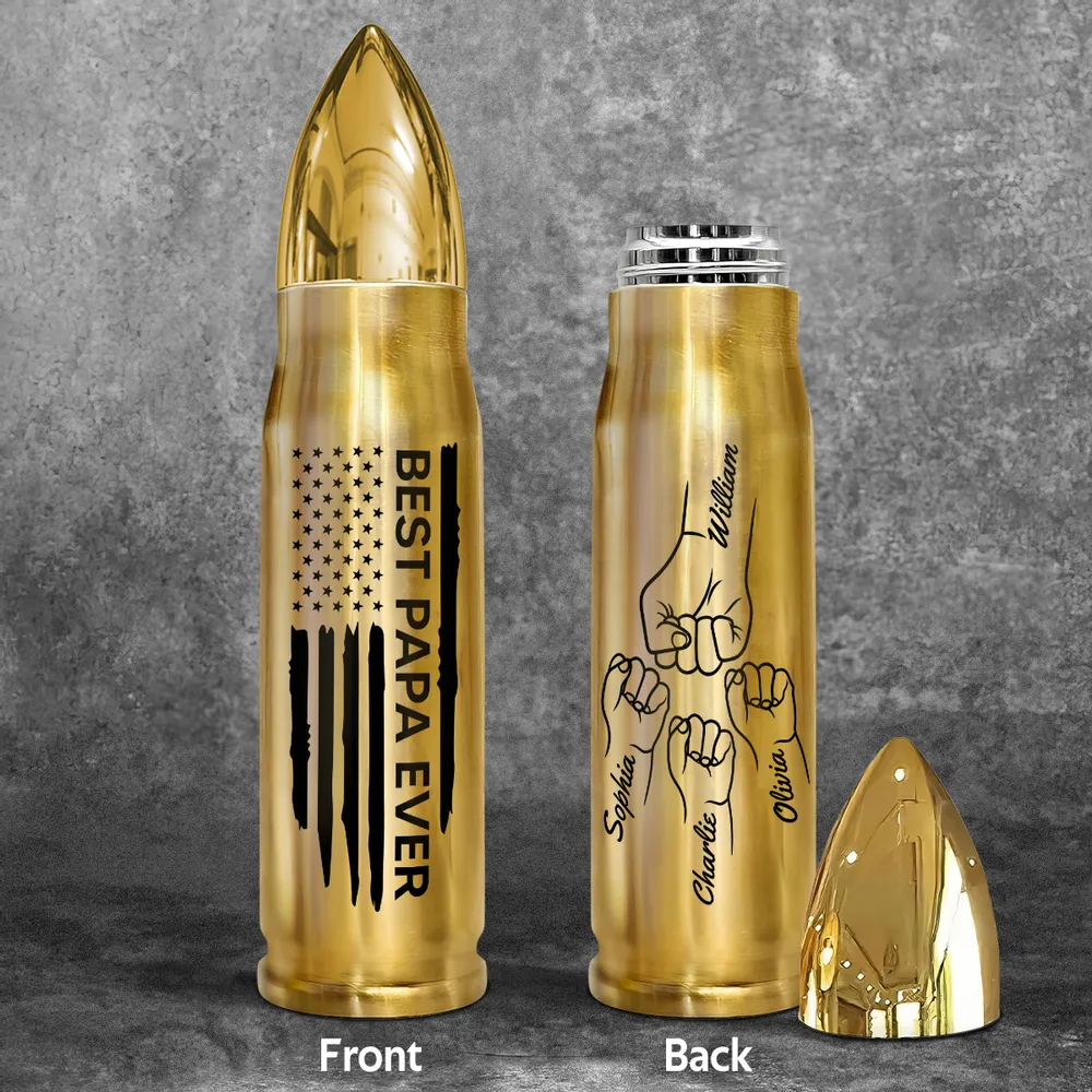 “Best Papa Ever” Bullet Tumbler – Personalized Fist-Bump Names, Father’s Day Gift - Image 5