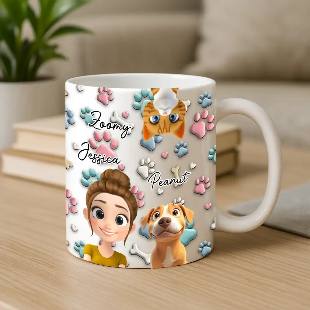 Personalized Ceramic Mug with Patriotic Paw-Print Design