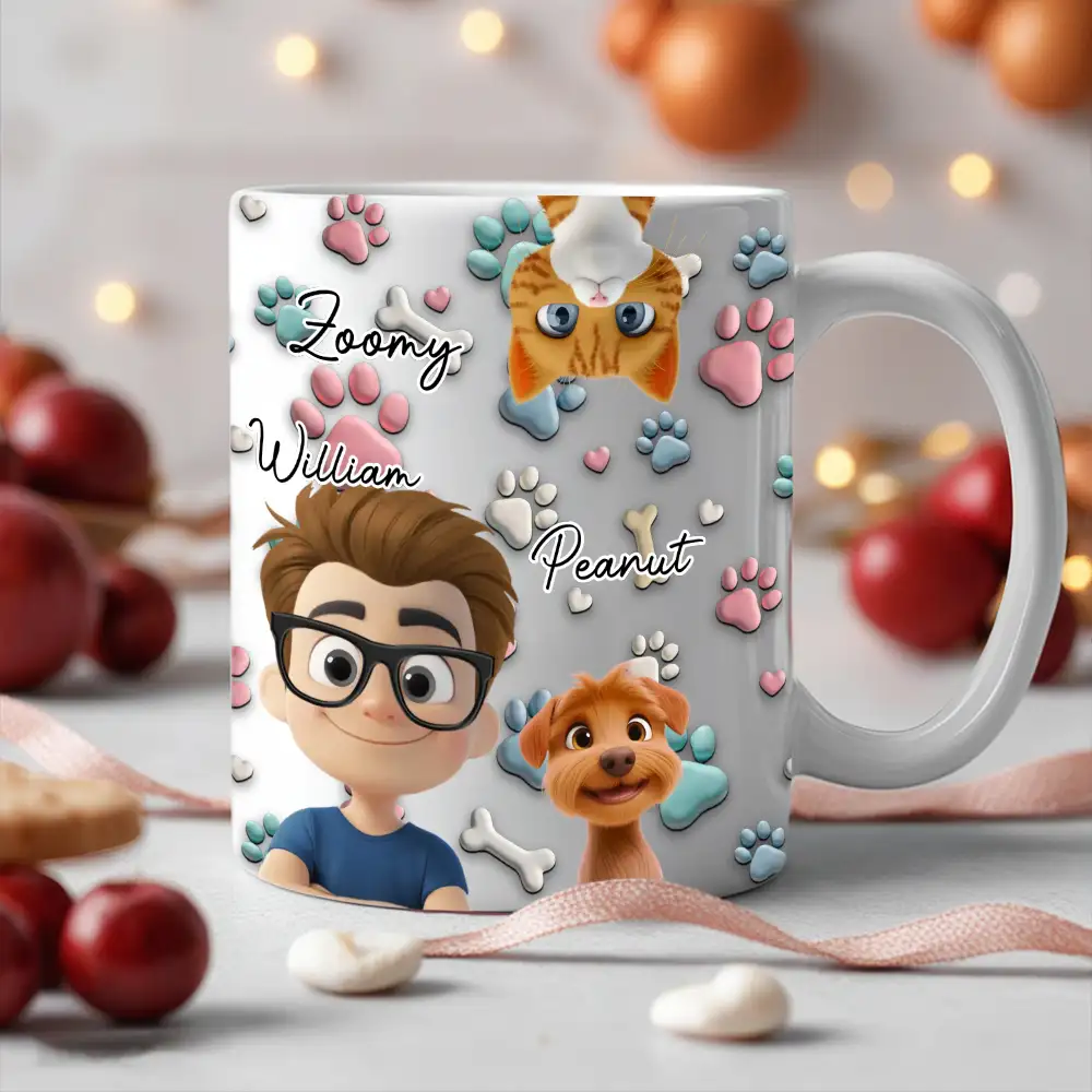 Personalized Ceramic Mug with Patriotic Paw-Print Design - Image 2