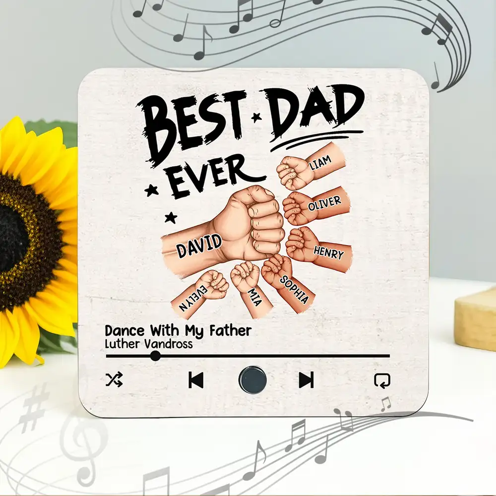 “Best Dad Ever” Acrylic Music Magnet – Personalized Fist Bump Gift with Song Display