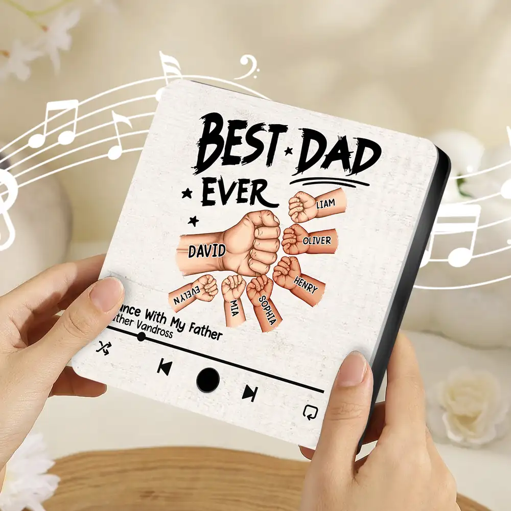 “Best Dad Ever” Acrylic Music Magnet – Personalized Fist Bump Gift with Song Display - Image 3