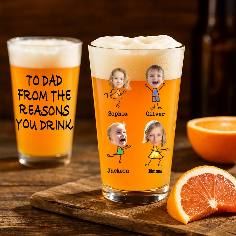 To Dad From the Reasons You Drink – Funny Custom Beer Glass with Kids’ Photos - Image 3