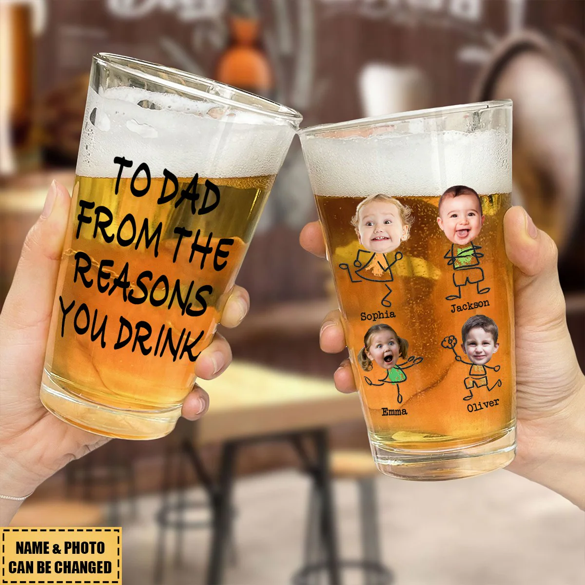 To Dad From the Reasons You Drink – Funny Custom Beer Glass with Kids’ Photos - Image 7