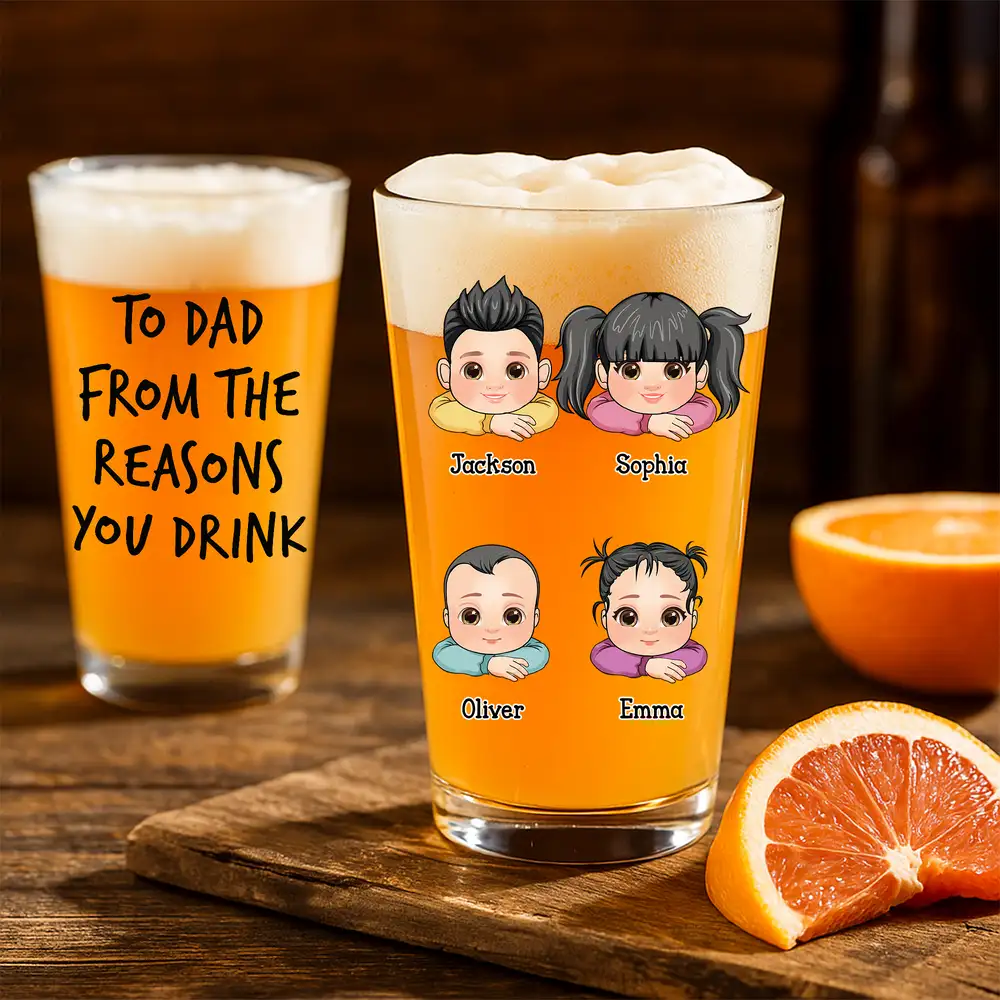 Funny Gift for Dad or Grandpa – Personalized Beer Glass with Cartoon Kid Faces - Image 3