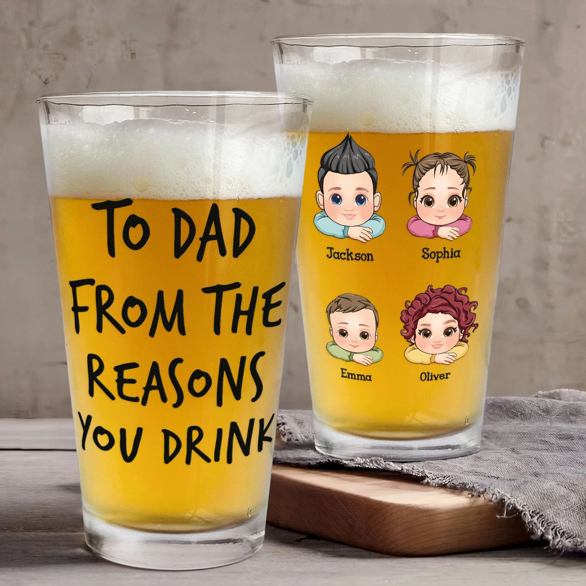 Funny Gift for Dad or Grandpa – Personalized Beer Glass with Cartoon Kid Faces - Image 8