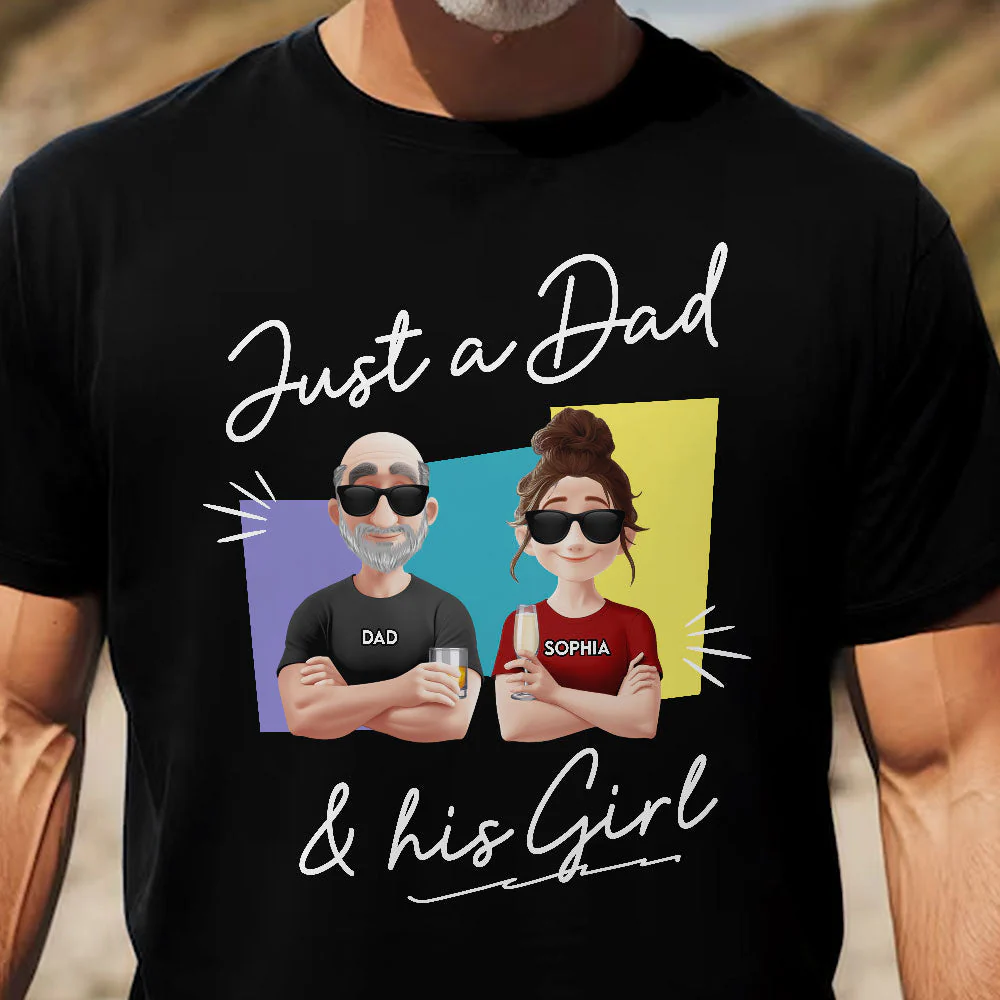 "Just a Dad & His Girl" Classic Tee – Custom Father’s Day Gift with Father and Daughter Cartoon - Image 2