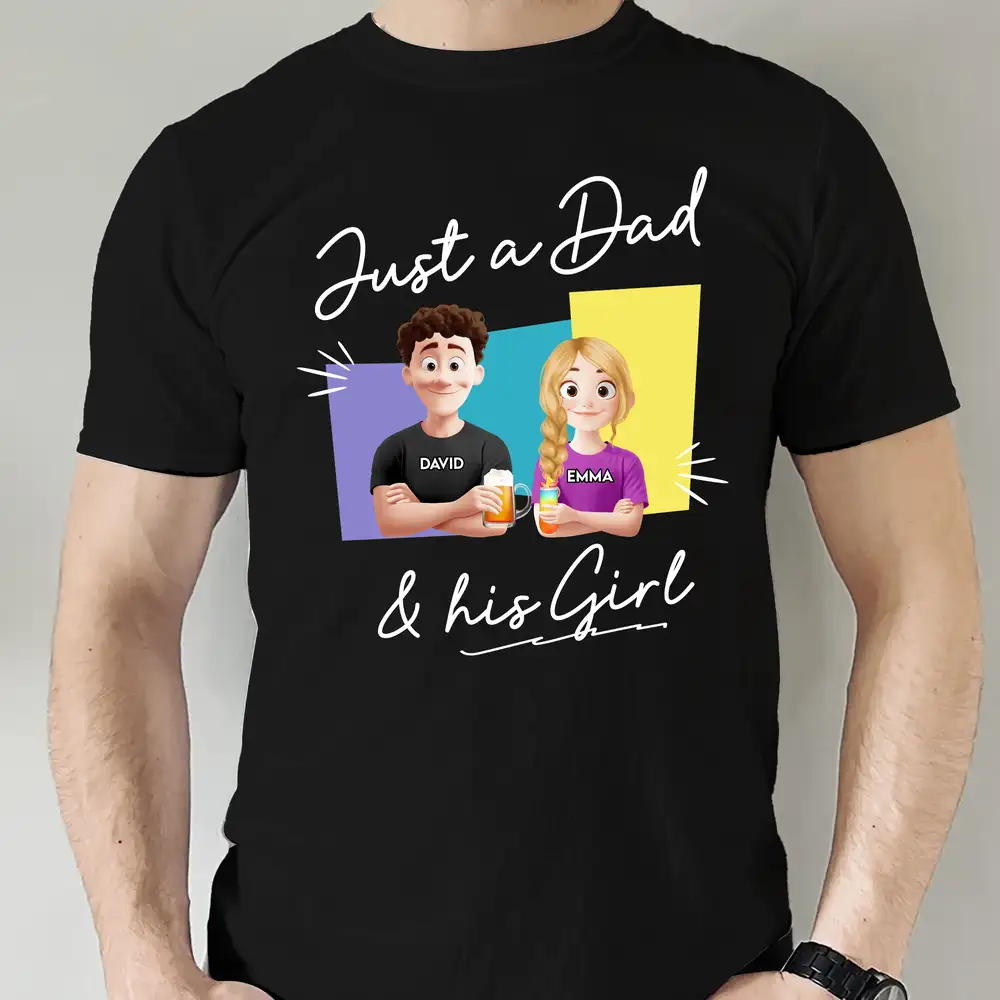 "Just a Dad & His Girl" Classic Tee – Custom Father’s Day Gift with Father and Daughter Cartoon - Image 7