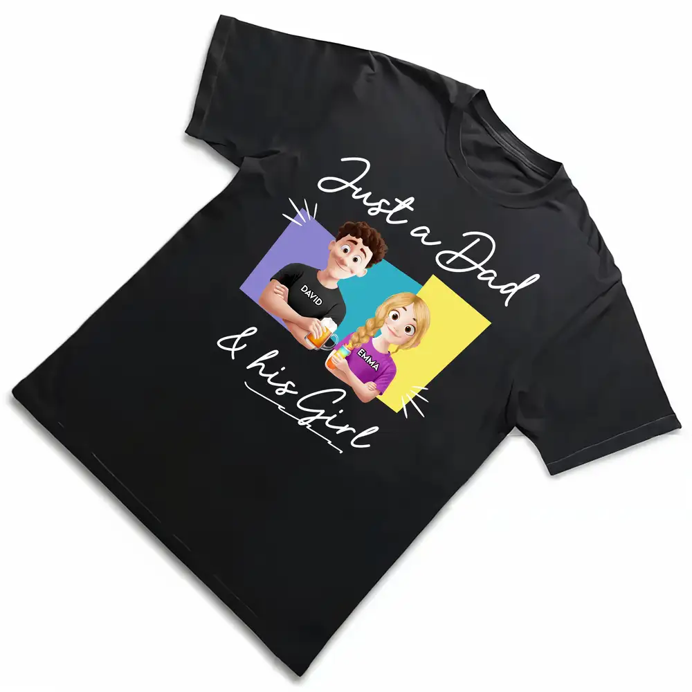 "Just a Dad & His Girl" Classic Tee – Custom Father’s Day Gift with Father and Daughter Cartoon - Image 8
