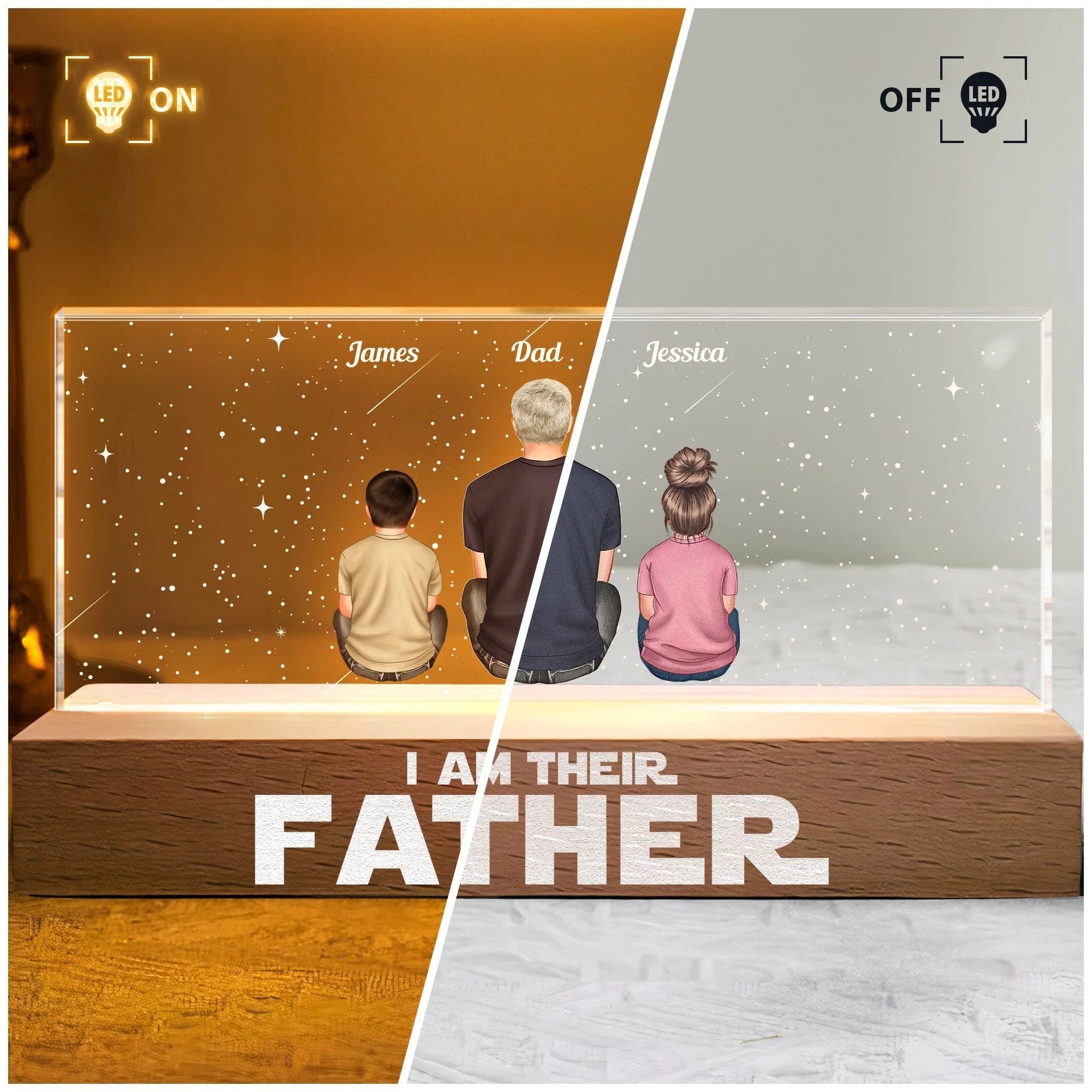 "I Am Their Father" Block LED Light Plaque – Personalized Star-Themed Father’s Day Gift for Dad - Image 7