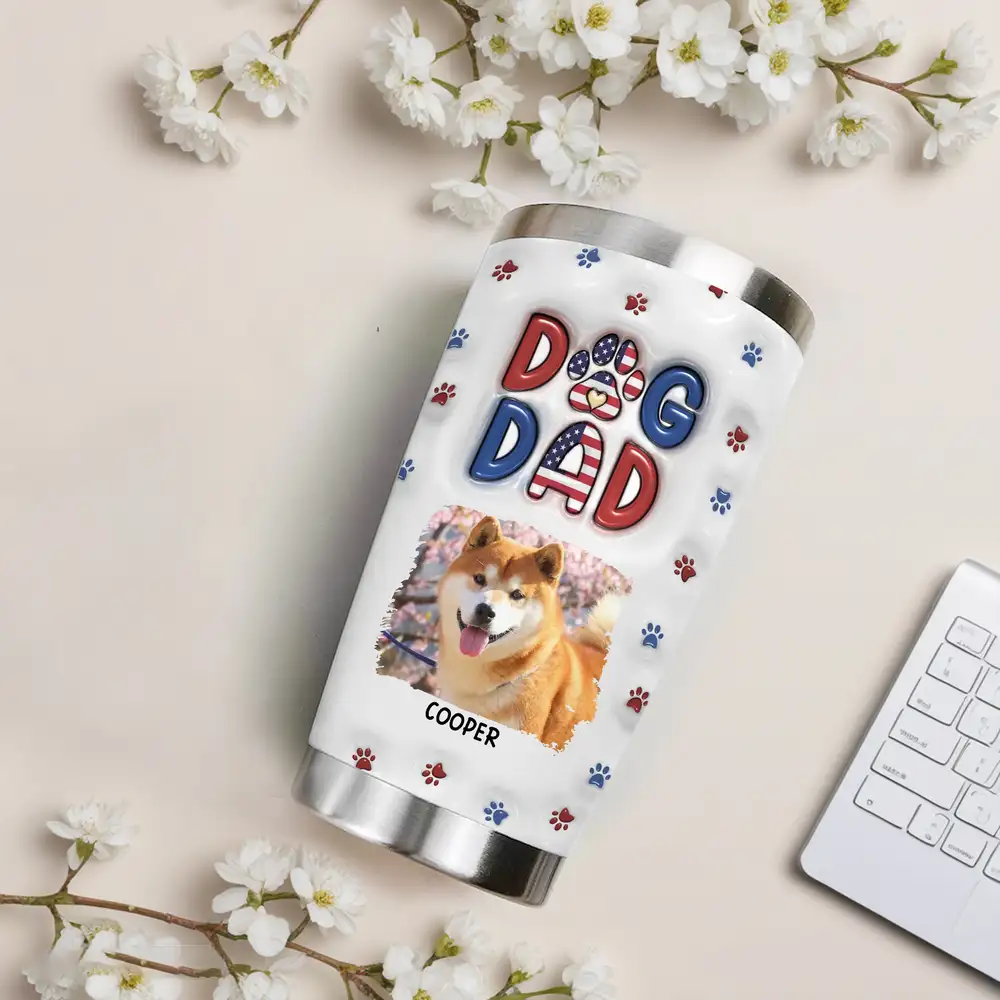 Funny DOG DAD Travel Tumbler – Pet Illustration with Custom Names – Perfect Gift for Dog Dads on Father’s Day or Birthdays - Image 3