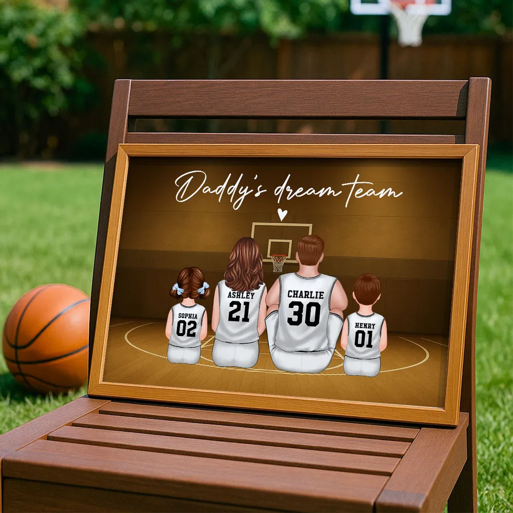 “Happy Father’s Day” Personalized Basketball Poster / Canvas – Daddy’s Dream Team in Jerseys - Image 3