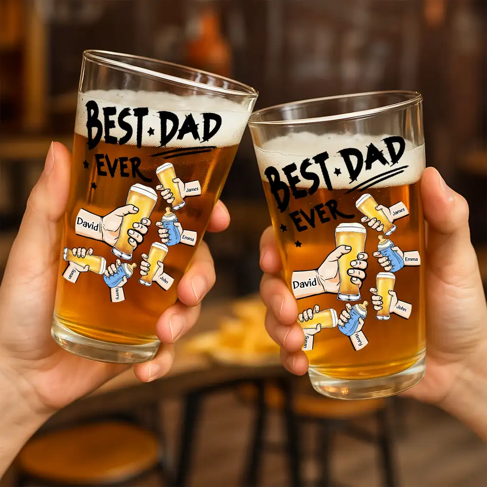 “Best Dad Ever” Personalized Beer Glass – Custom Cheers Design with Kid Names - Image 5