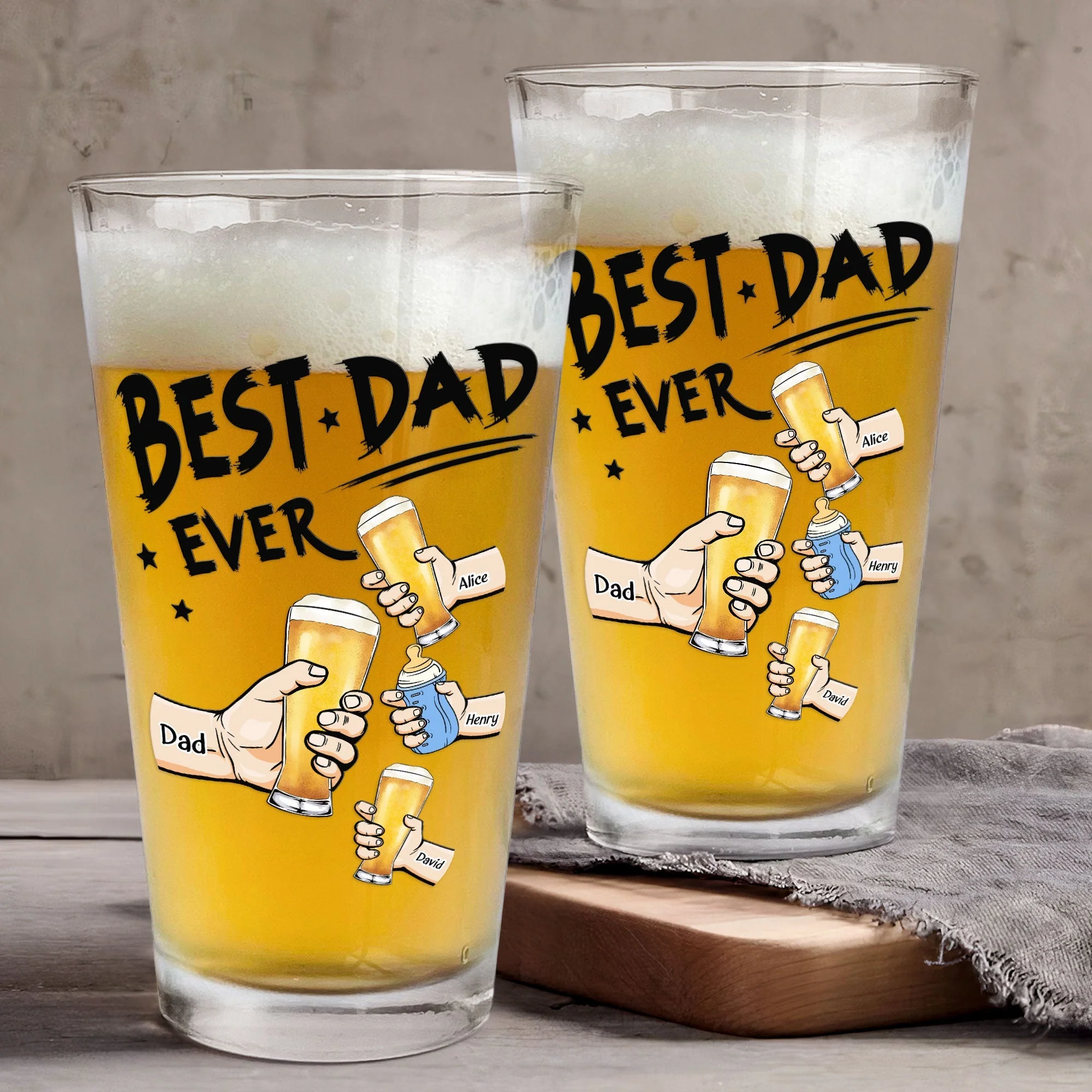 “Best Dad Ever” Personalized Beer Glass – Custom Cheers Design with Kid Names - Image 6